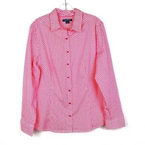 Covington Essentials Women’s Button Front Blouse Size L Pink Geometric Fitted
